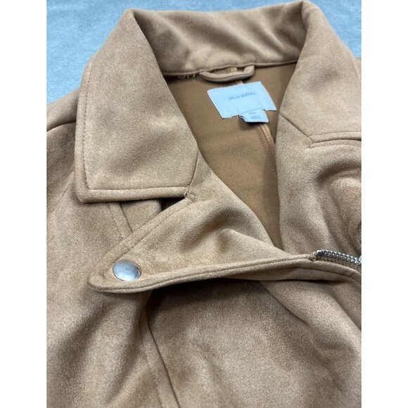 Old Navy Jacket Womens 3X Plus Tan Moto Zip Front Faux Suede Soft Stretch Coat - Picture 4 of 9